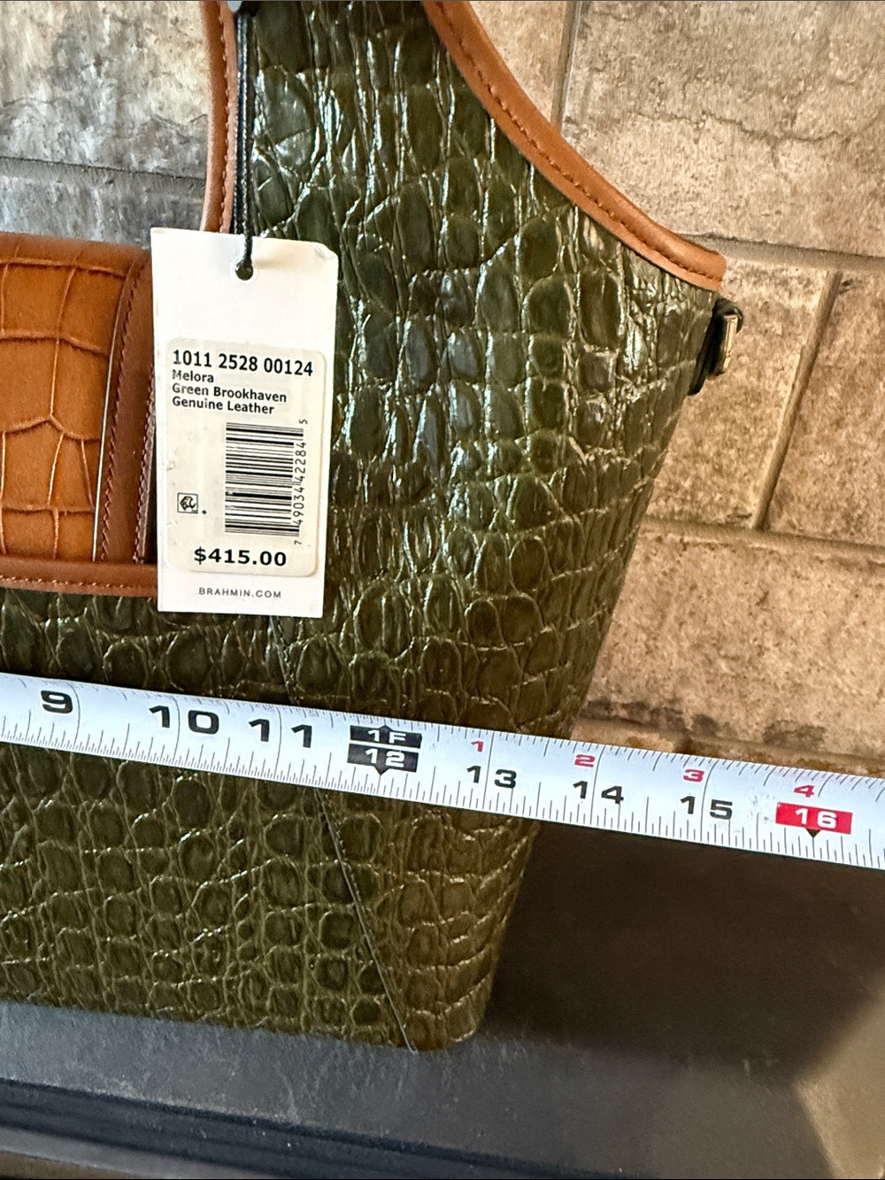 Brahmin Melora Green Brookhaven Croc-Embossed Bamboo Handle Tote - Picture 3 of 6